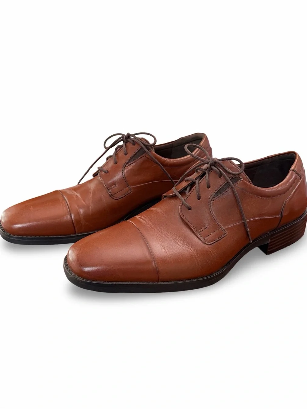 Johnston & Murphy Lancaster Toe Classic Brown Leather Lace-Up Dress Shoe Size 10